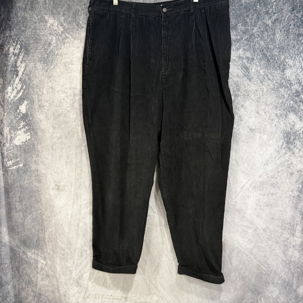 Eddie Bauer Women’s Pleated Corduroy Pants 22W Black Relaxed Straight Cuffed Hem